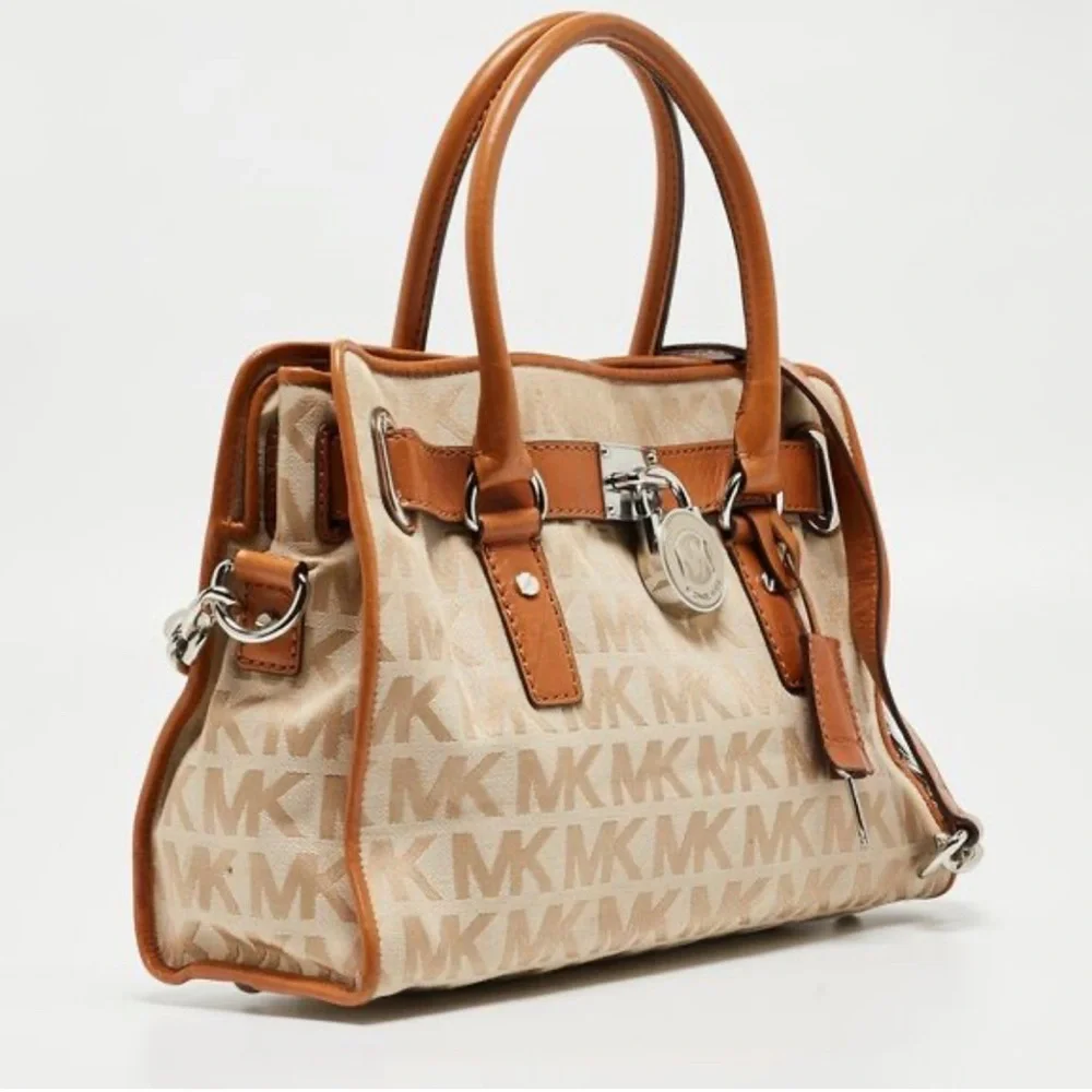Michael Kors Hamilton Beige and Brown Logo Satchel